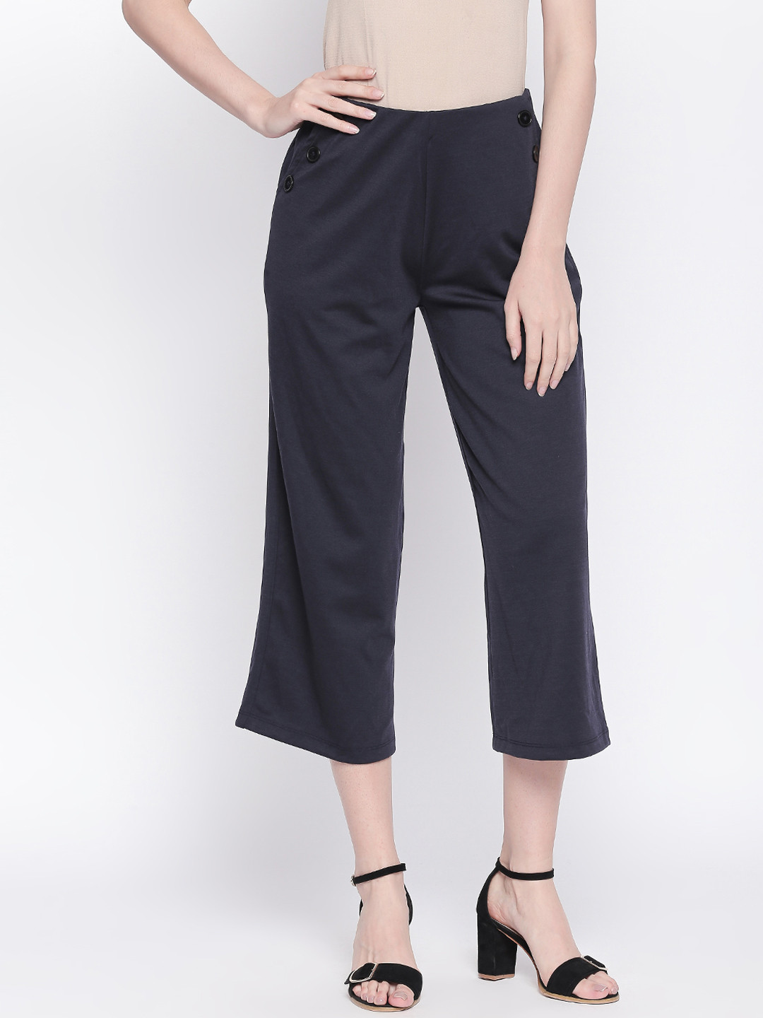 Buy Annabelle By Pantaloons Women Navy Blue Regular Fit Solid Culottes