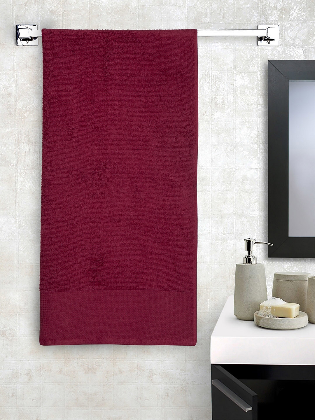 Buy BOMBAY DYEING Unisex Maroon Solid 600 GSM Bath Towel - Bath Towels ...