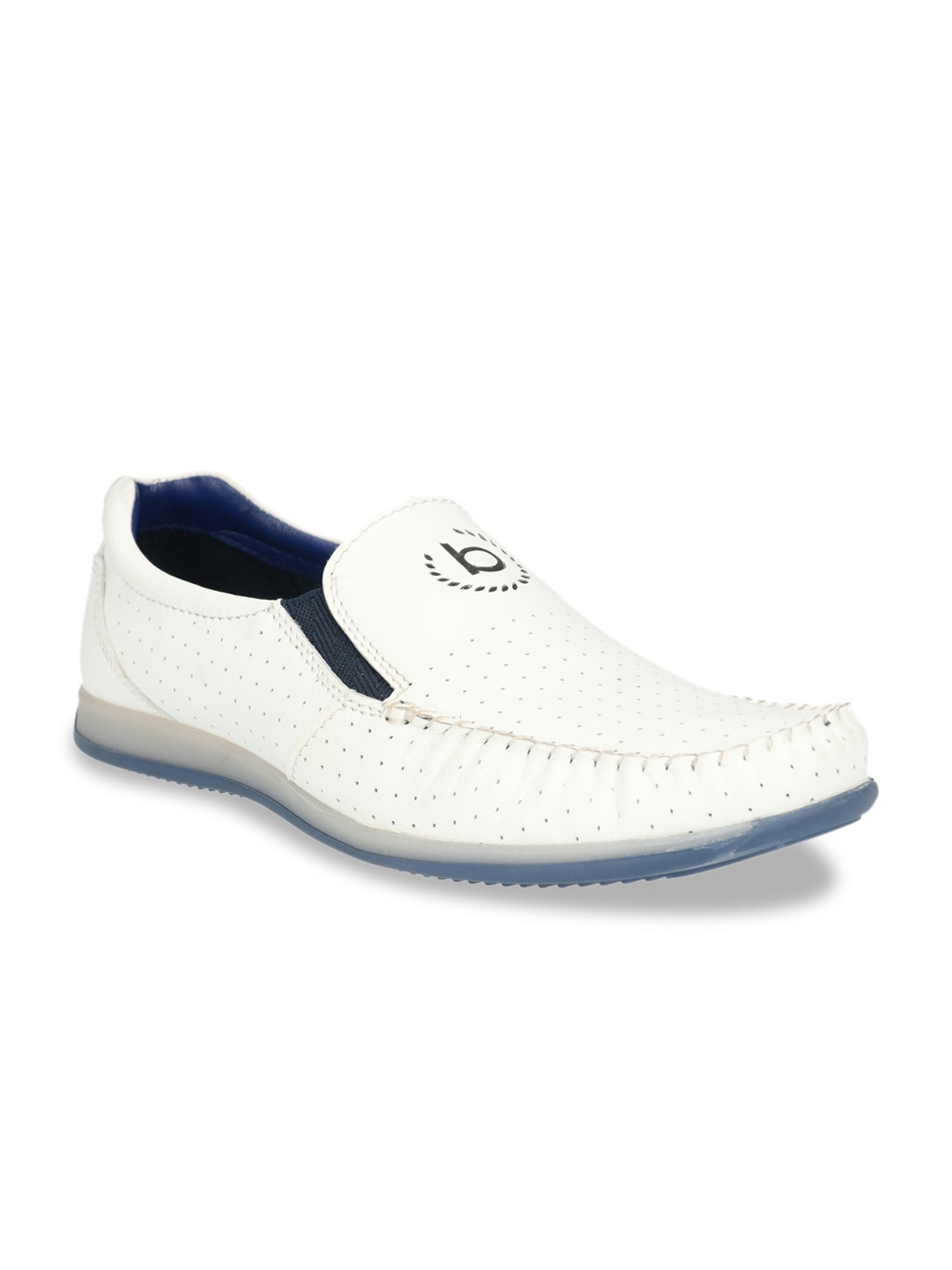 Buy Bugatti Men White Perforated Leather Slip On Shoes - Casual Shoes
