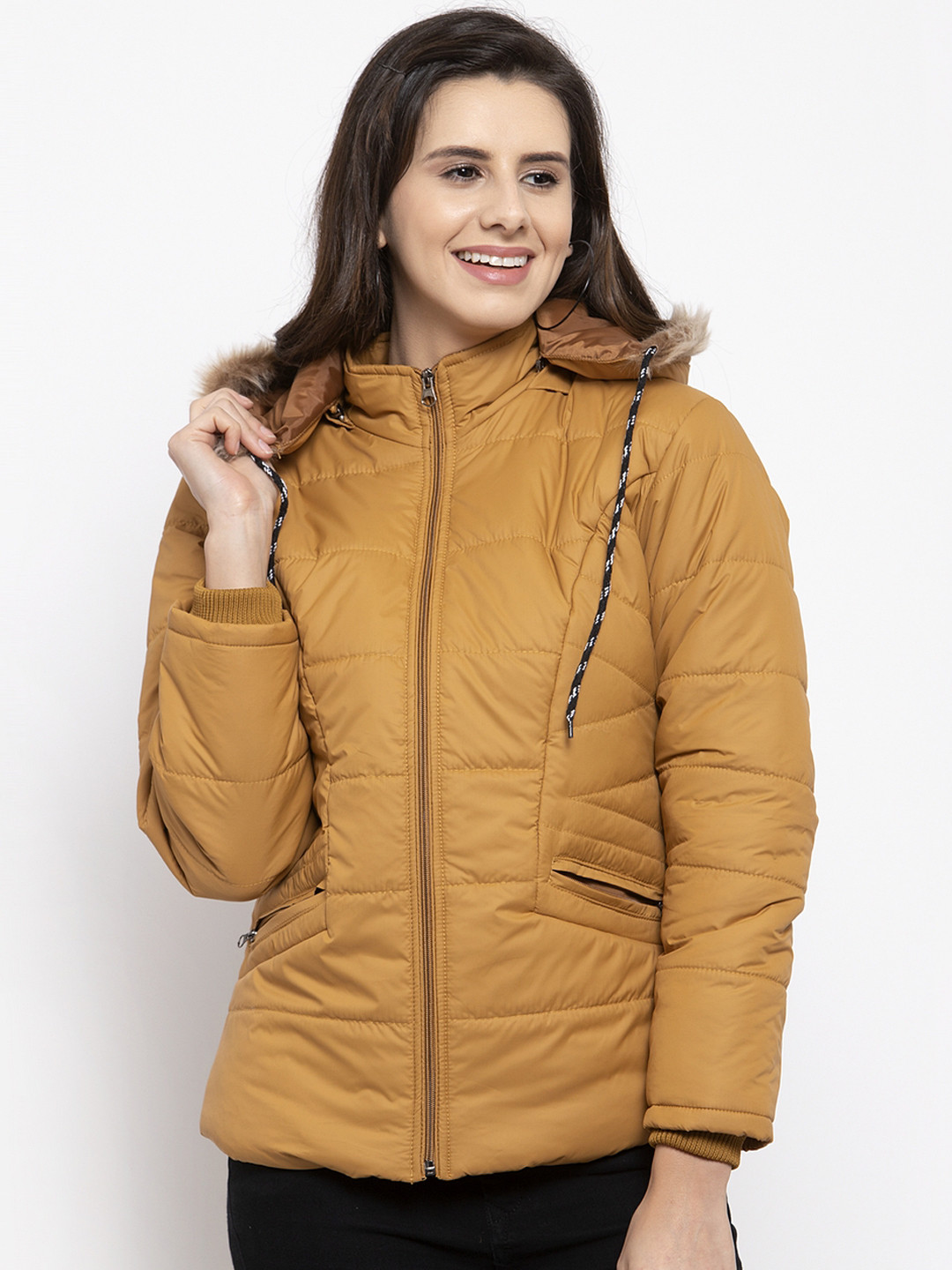Buy VOXATI Women Mustard Yellow Solid Padded Jacket Jackets for Women