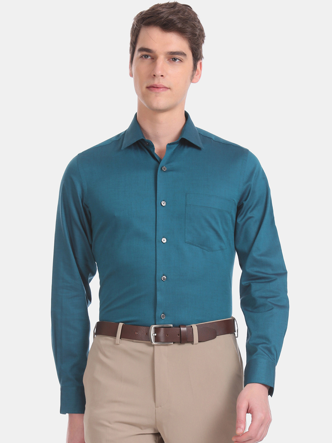 Buy Arrow Men Green Regular Fit Solid Formal Shirt Shirts for Men