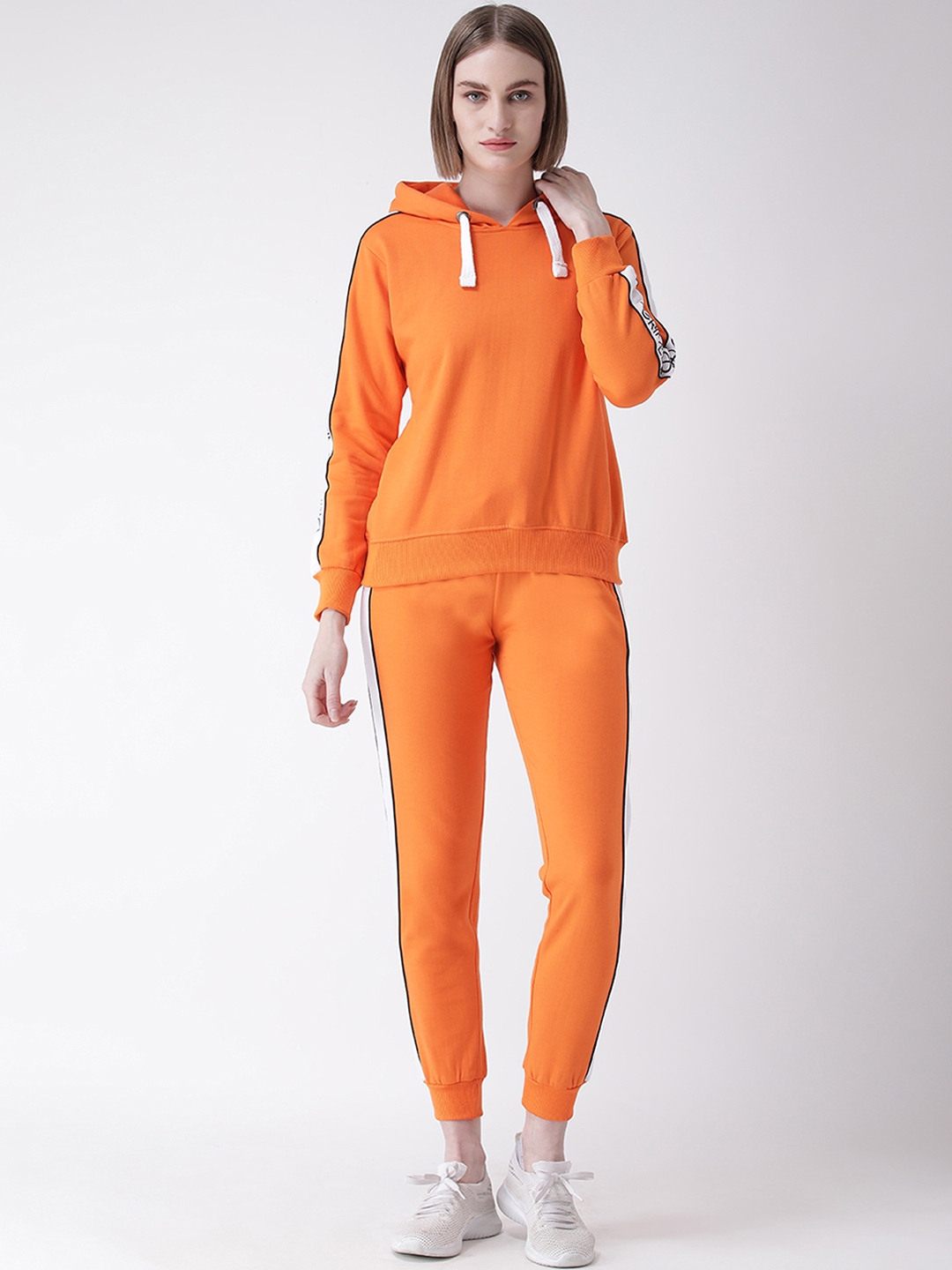 Buy GRIFFEL Women Orange & White Colourblocked Tracksuit - Tracksuits