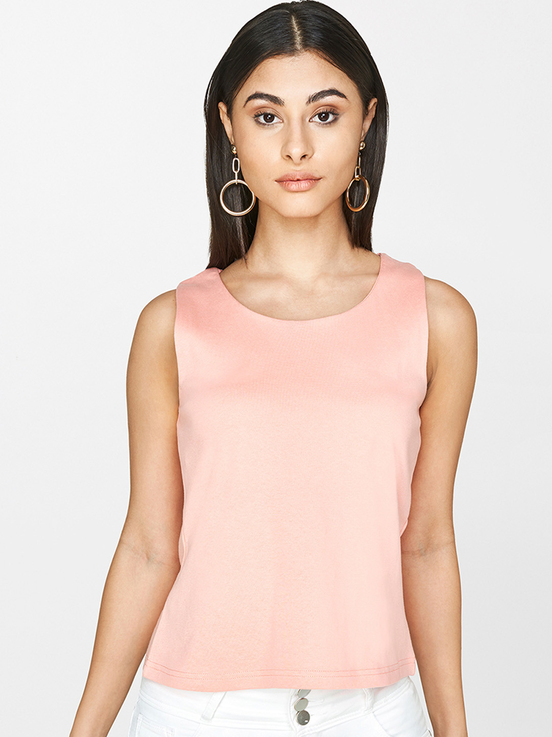 Buy AND Women Peach Coloured Solid Tank Top Tops for Women 11684004