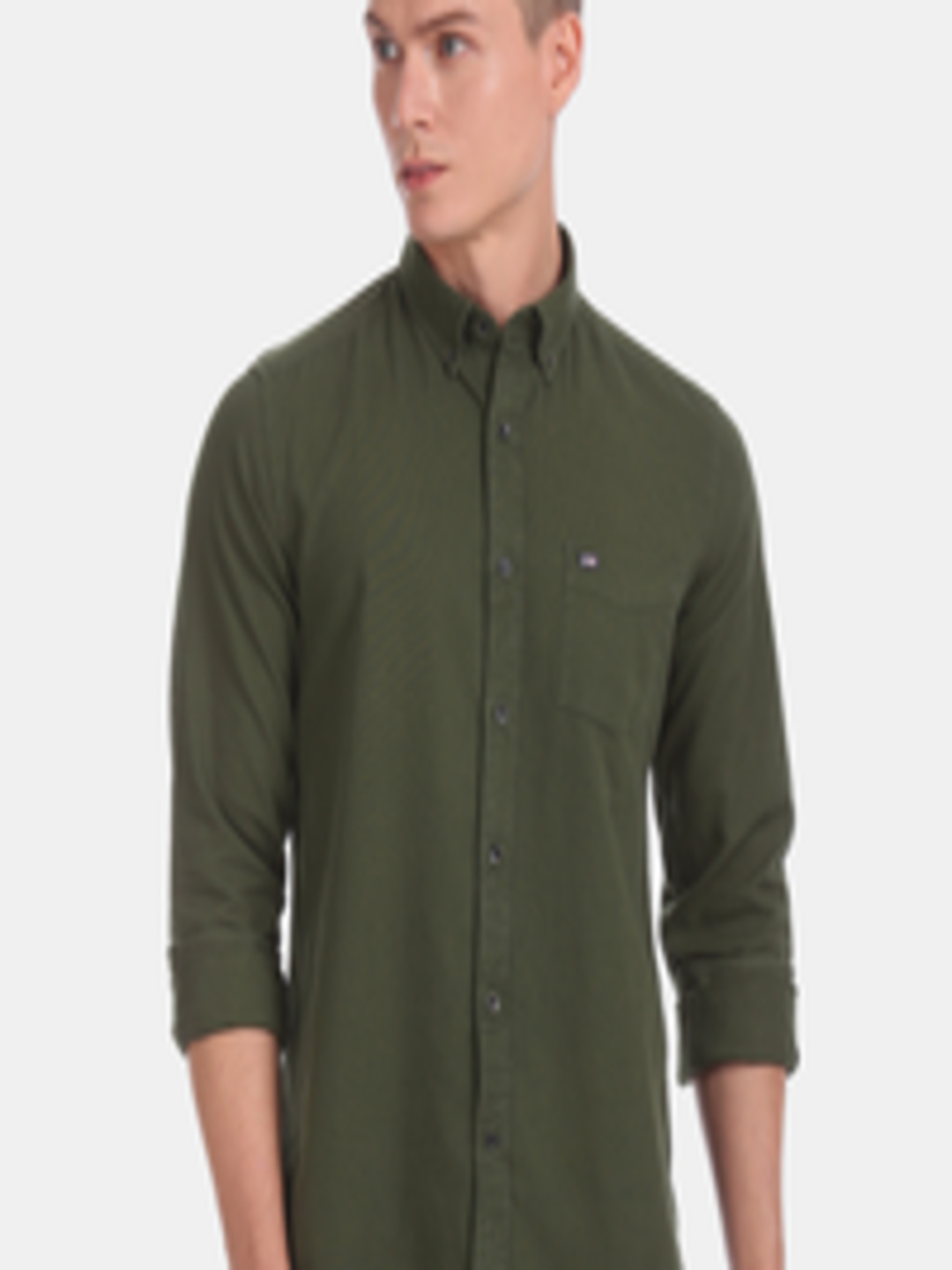 Buy Arrow Sport Men Olive Green Slim Fit Solid Casual Shirt - Shirts ...