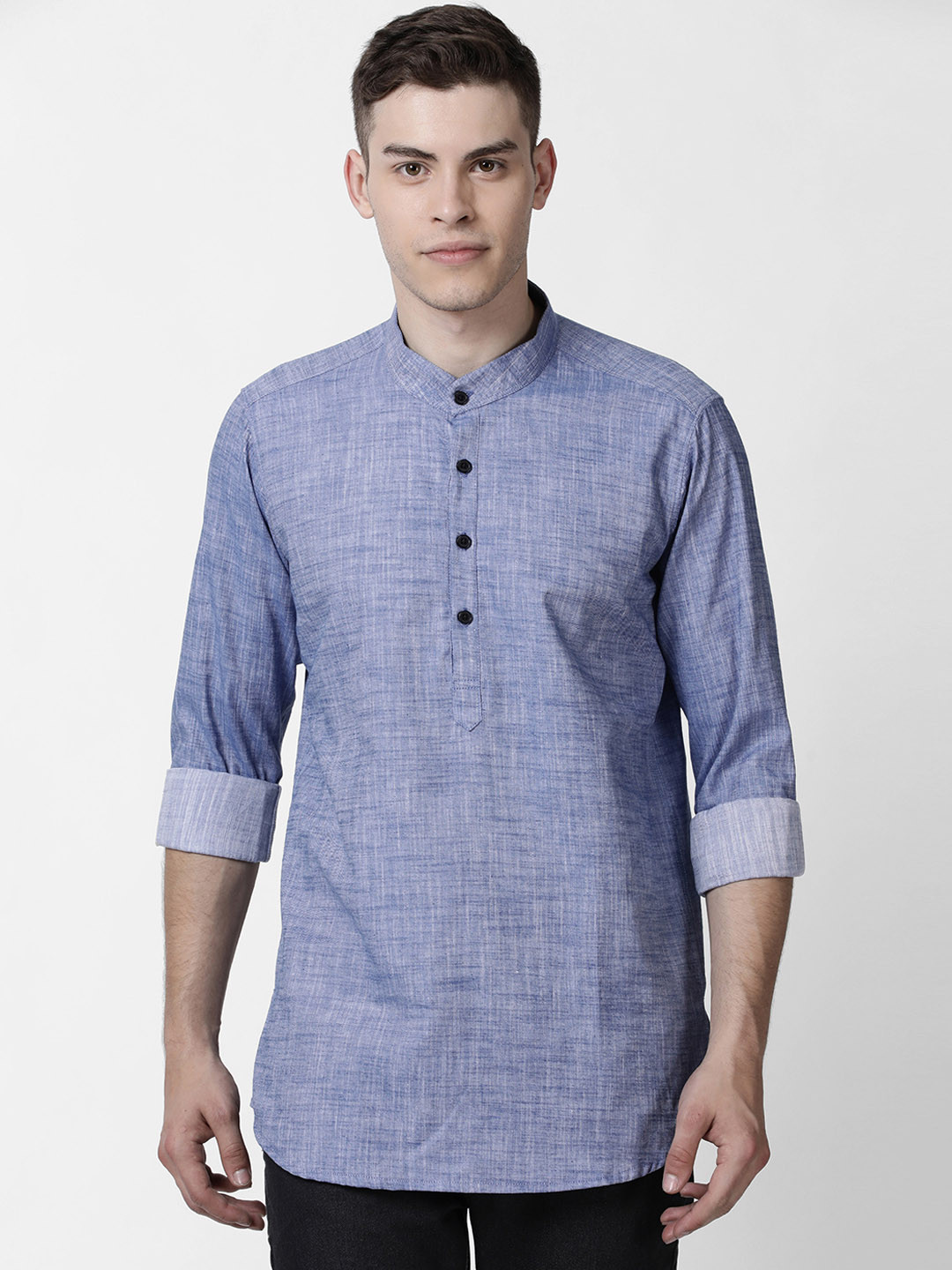 Men Blue Solid Straight Kurta main image 1
