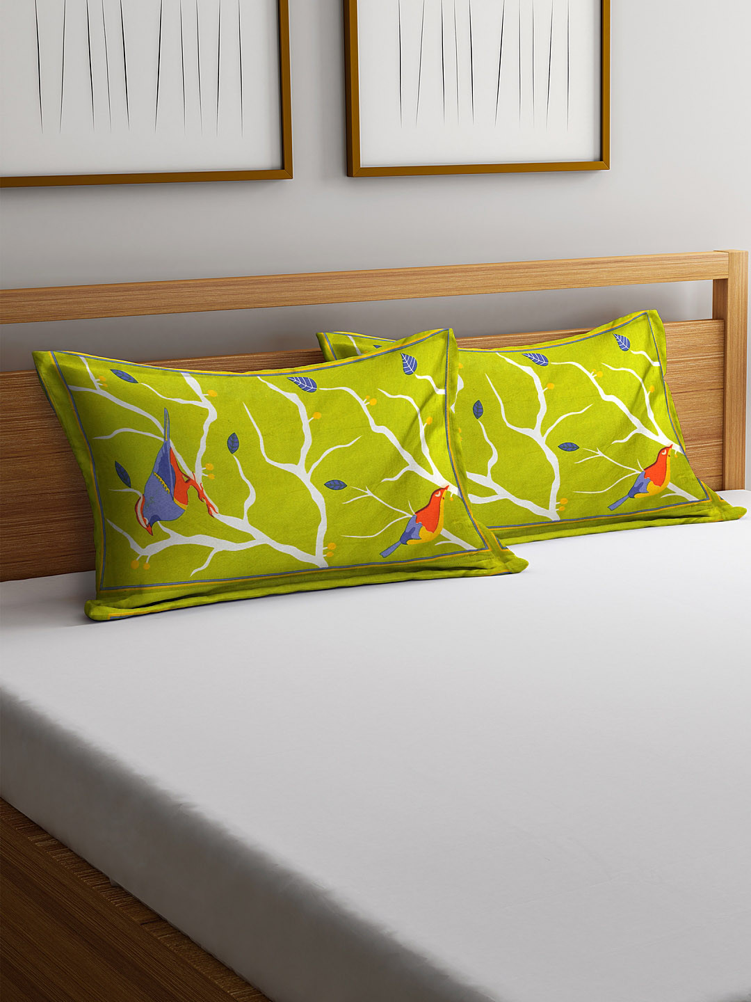 Buy Rajasthan Decor Set Of 2 Lime Green Screen Print Pillow Covers