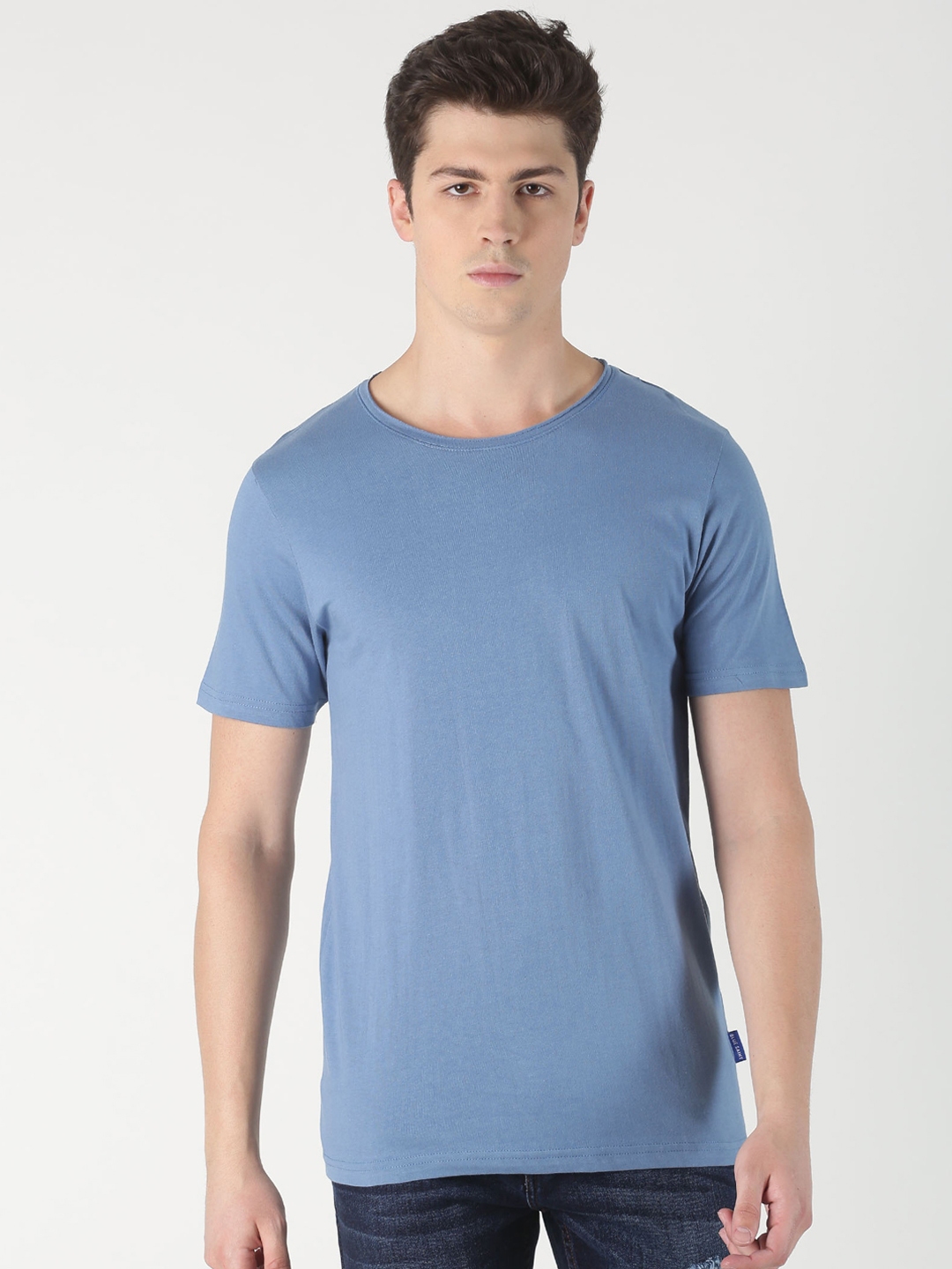 Buy Blue Saint Men Blue Solid Round Neck T Shirt - Tshirts for Men ...