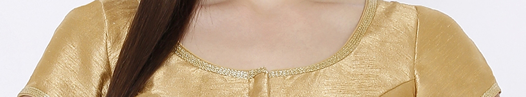 Buy SALWAR STUDIO Women Gold Coloured Solid Cotton Silk Round Neck ...