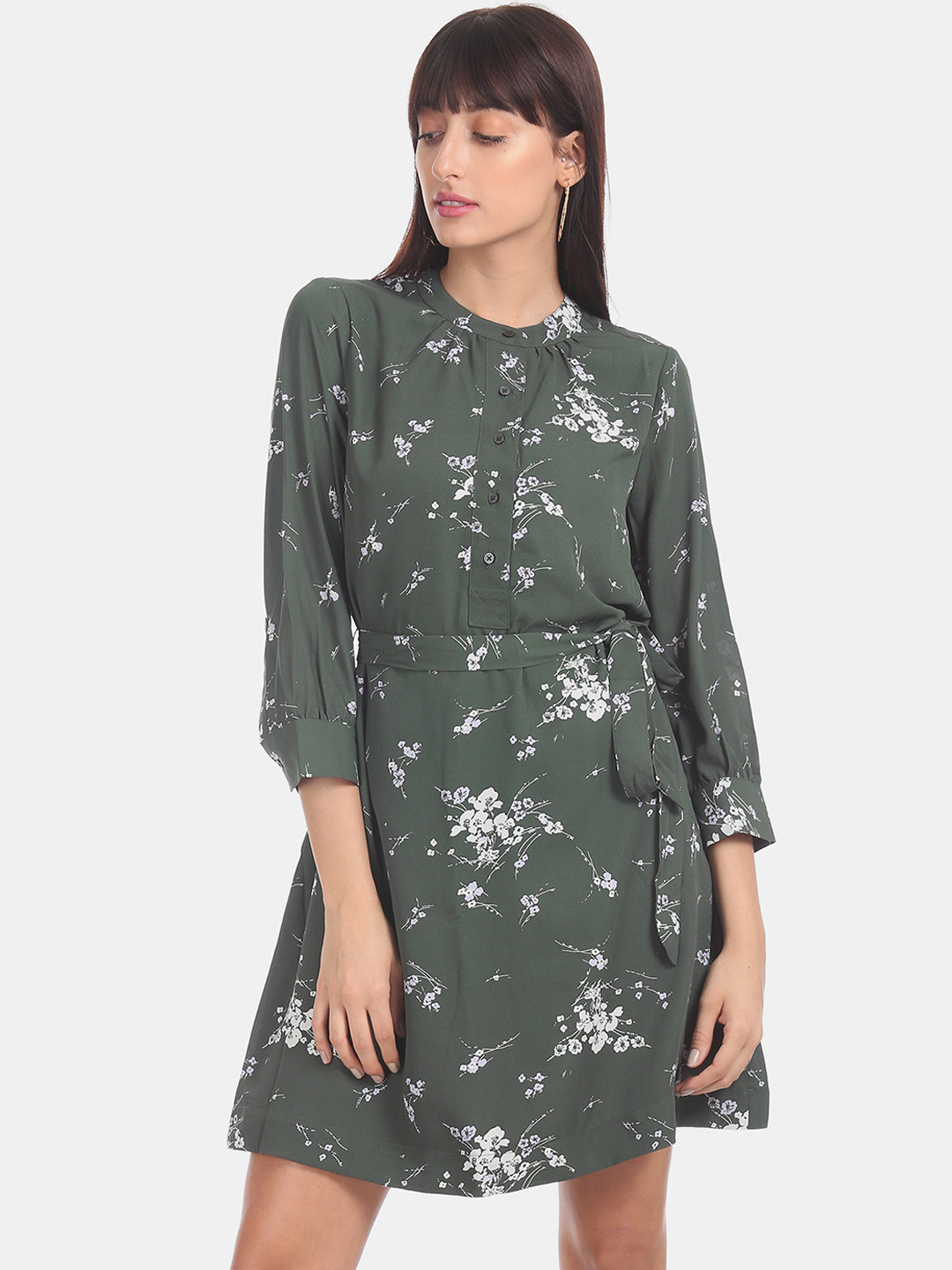 Buy GAP Women Green & White Printed Shirt Dress Dresses for Women
