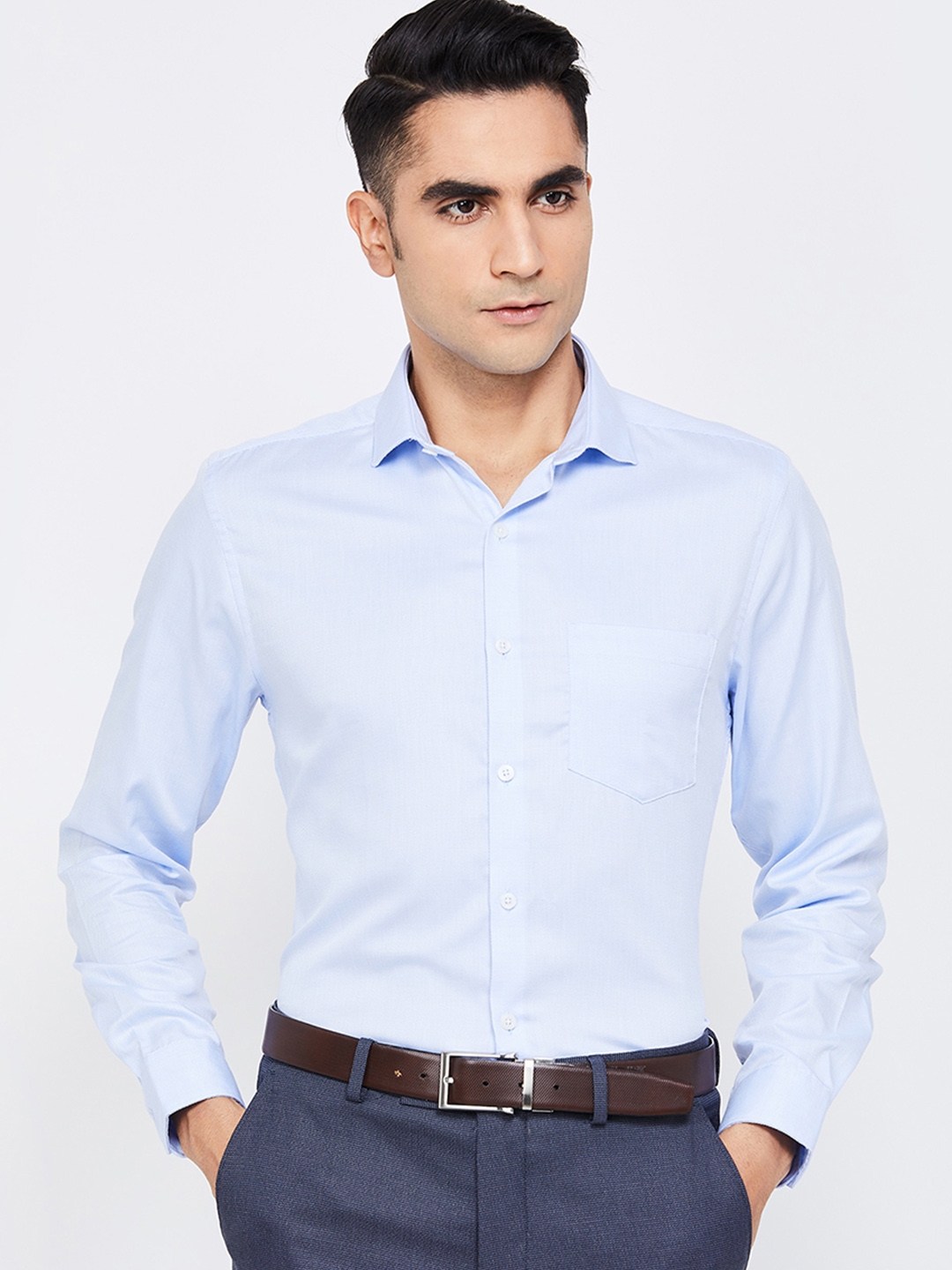 men blue formal shirt