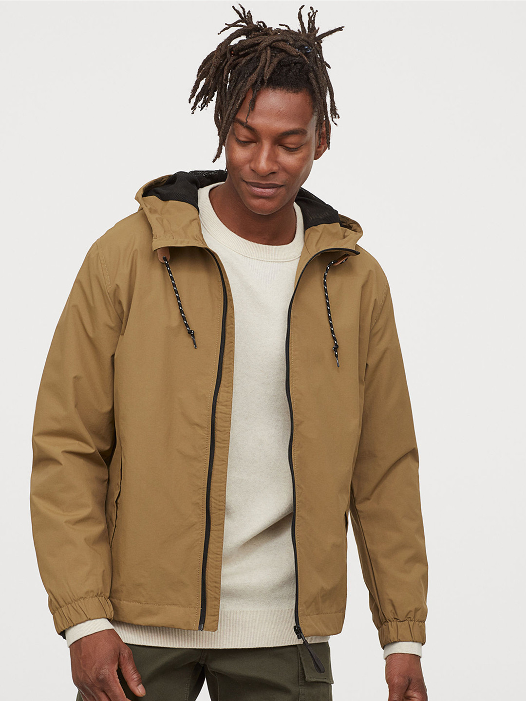 Buy H&M Men Beige Solid Nylon Windbreaker Jackets for Men 11719268
