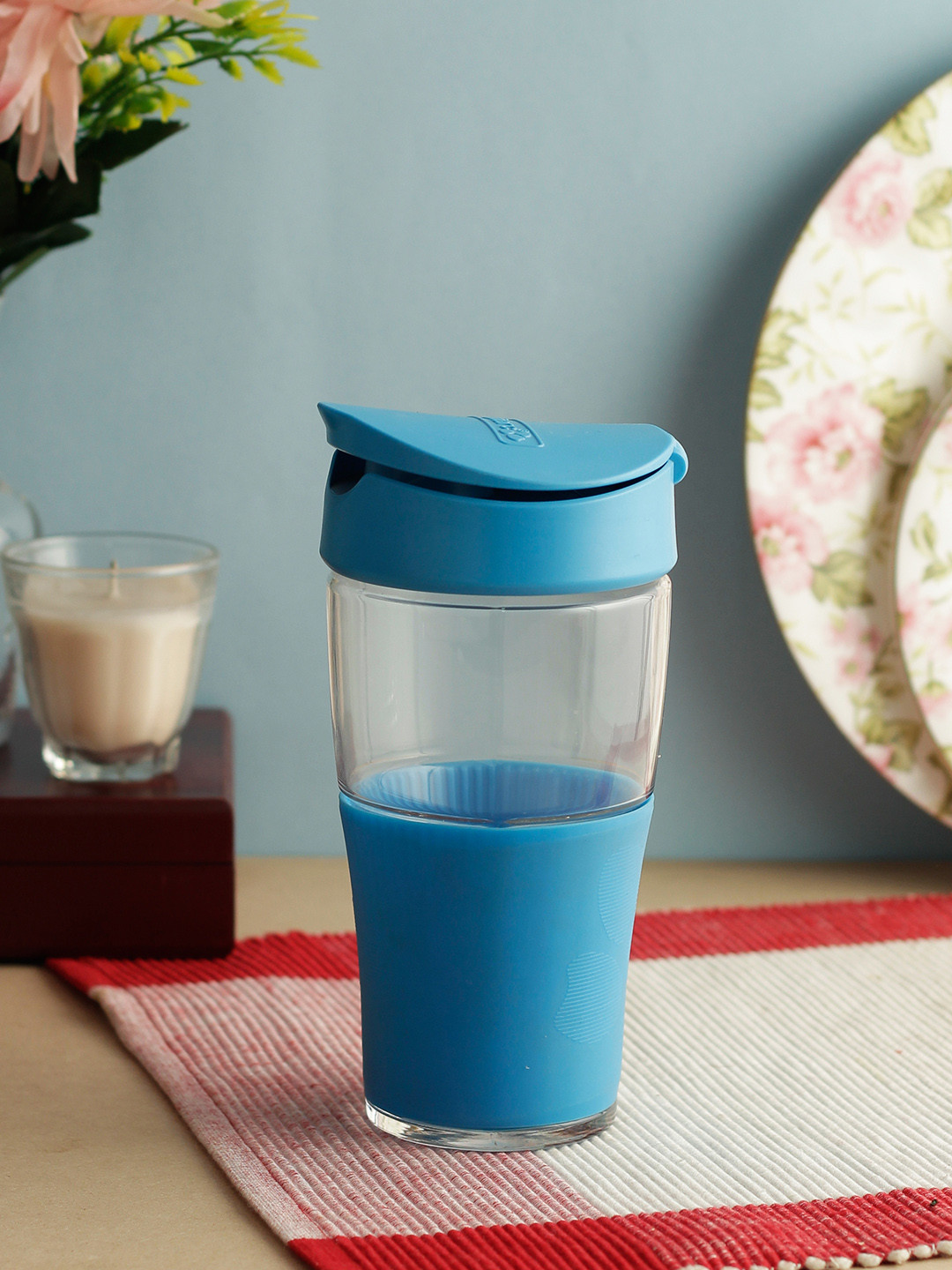 Buy Luminarc Blue Solid Jar To Go Portable Glass Water Bottle 500 Ml