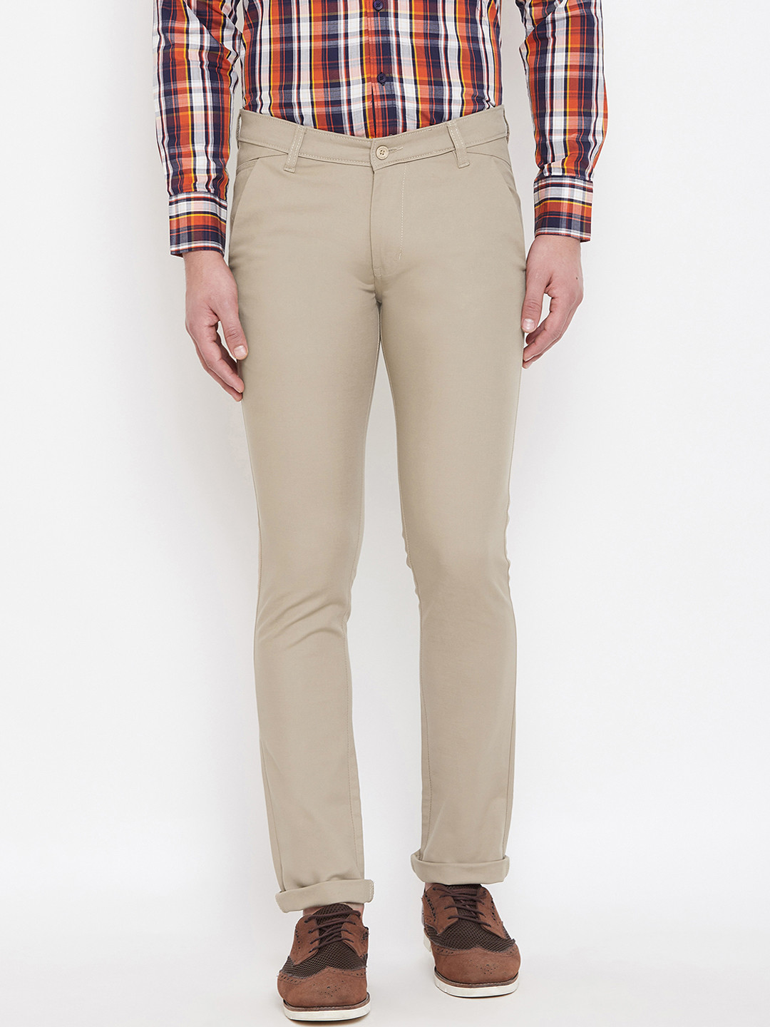 Buy Duke Men Beige Slim Fit Solid Regular Trousers Trousers For Men