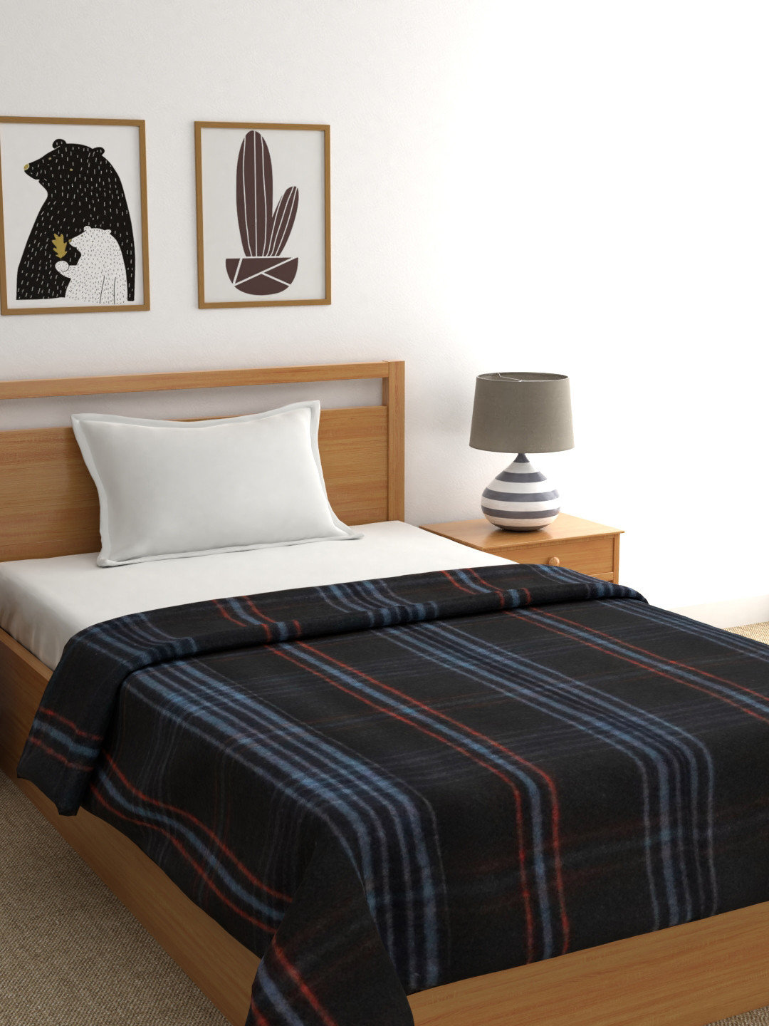Buy Raymond Home Black & Grey Checked Heavy Winter 450 GSM Single Bed