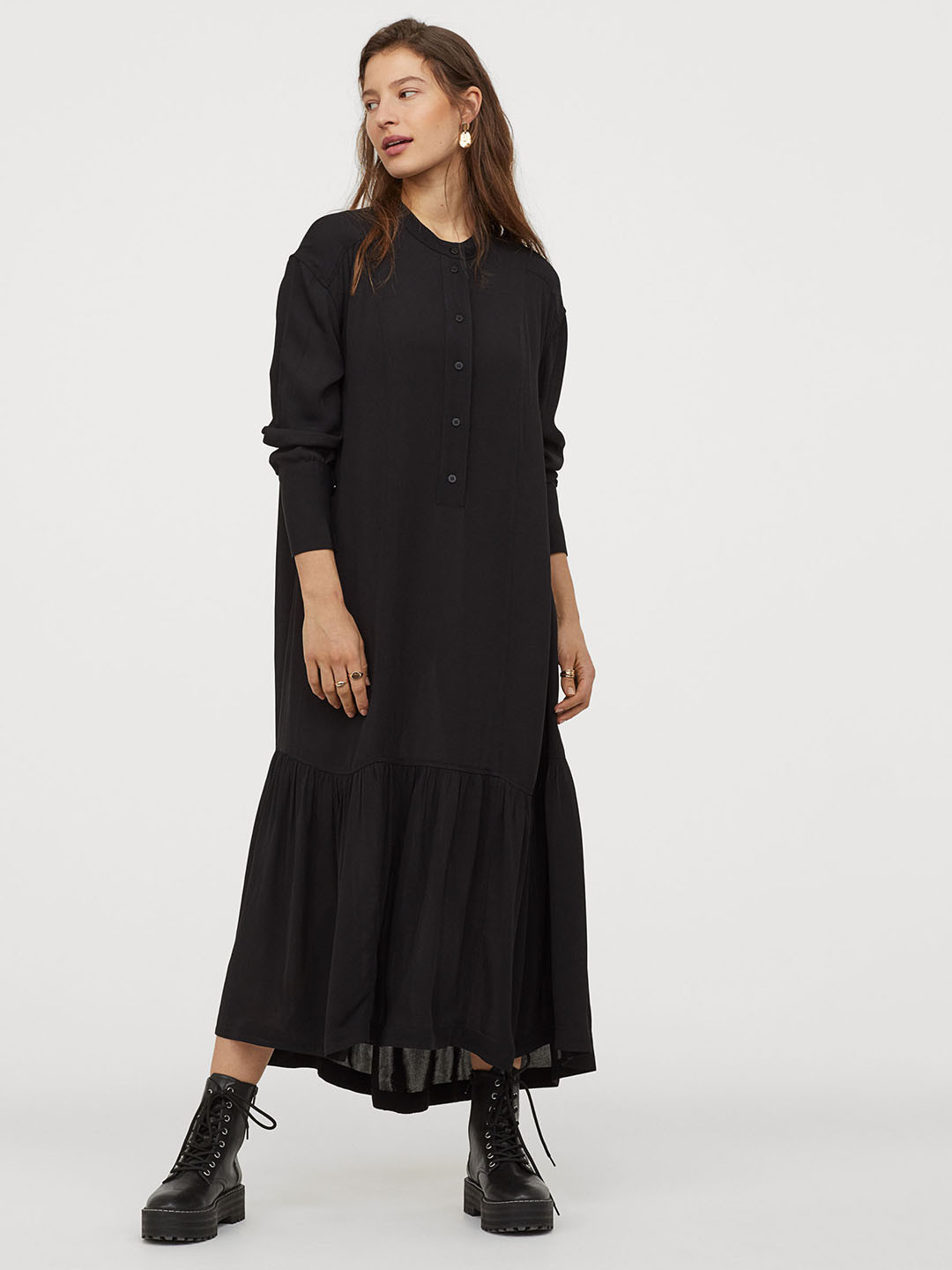 Buy H&M Black Solid Long Twill Dress Dresses for Women 11734542 Myntra