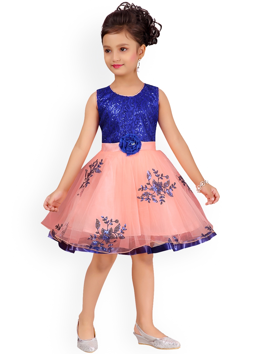 Buy Aarika Girls Blue Embellished Fit And Flare Dress - Dresses for ...