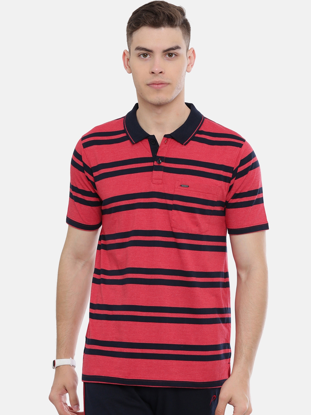 Buy Proline Men Red & Navy Blue Striped Polo Collar T Shirt - Tshirts ...