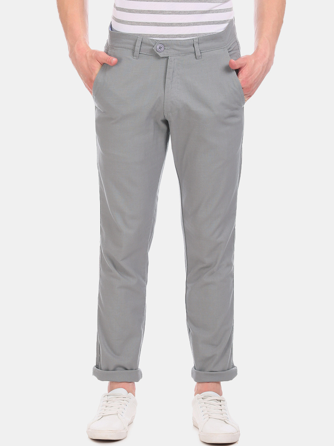 Buy Ruggers Men Grey Slim Fit Solid Regular Trousers - Trousers for Men ...