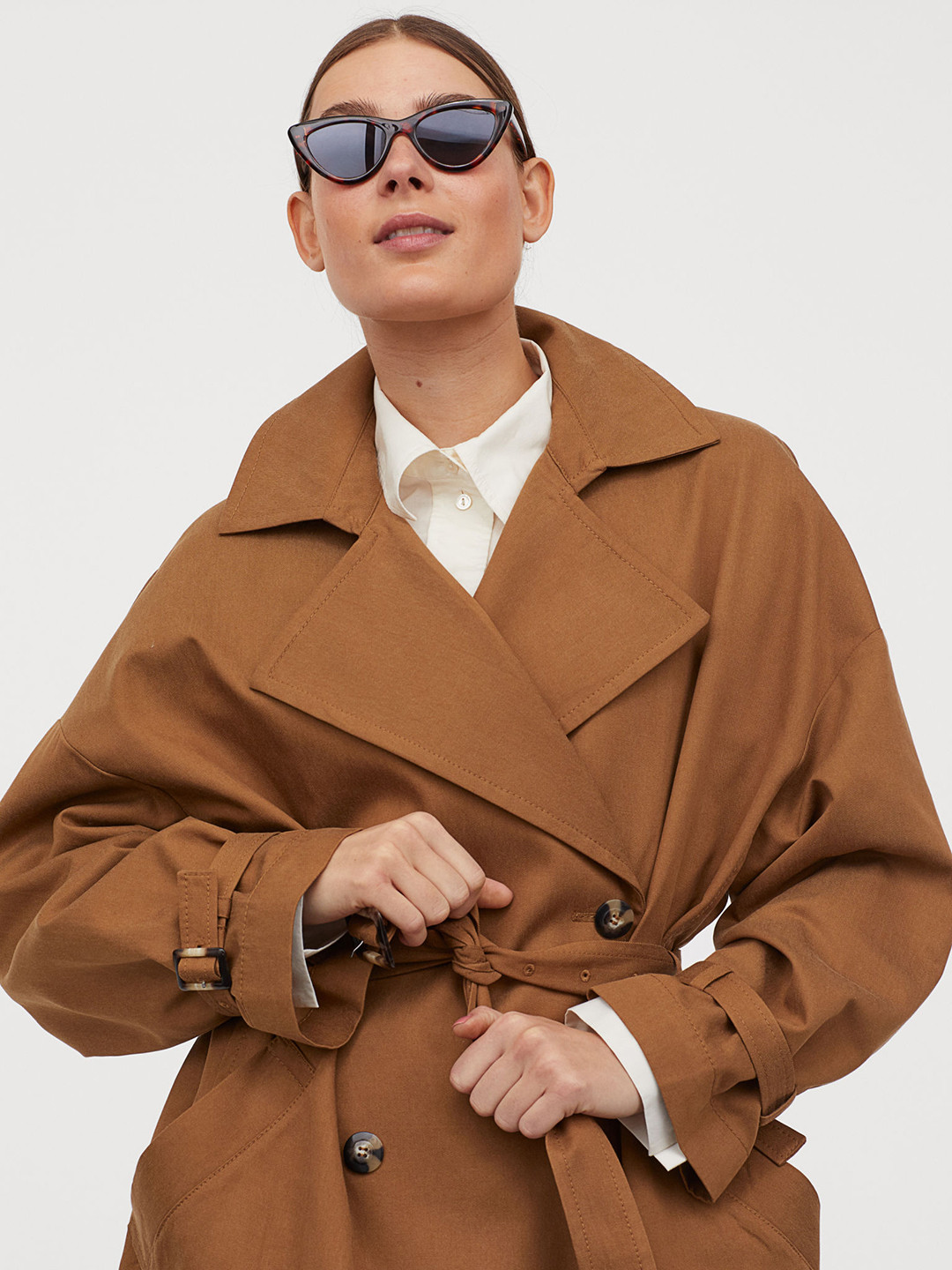 Buy H&M Women Brown Solid Oversized Trenchcoat Coats for Women