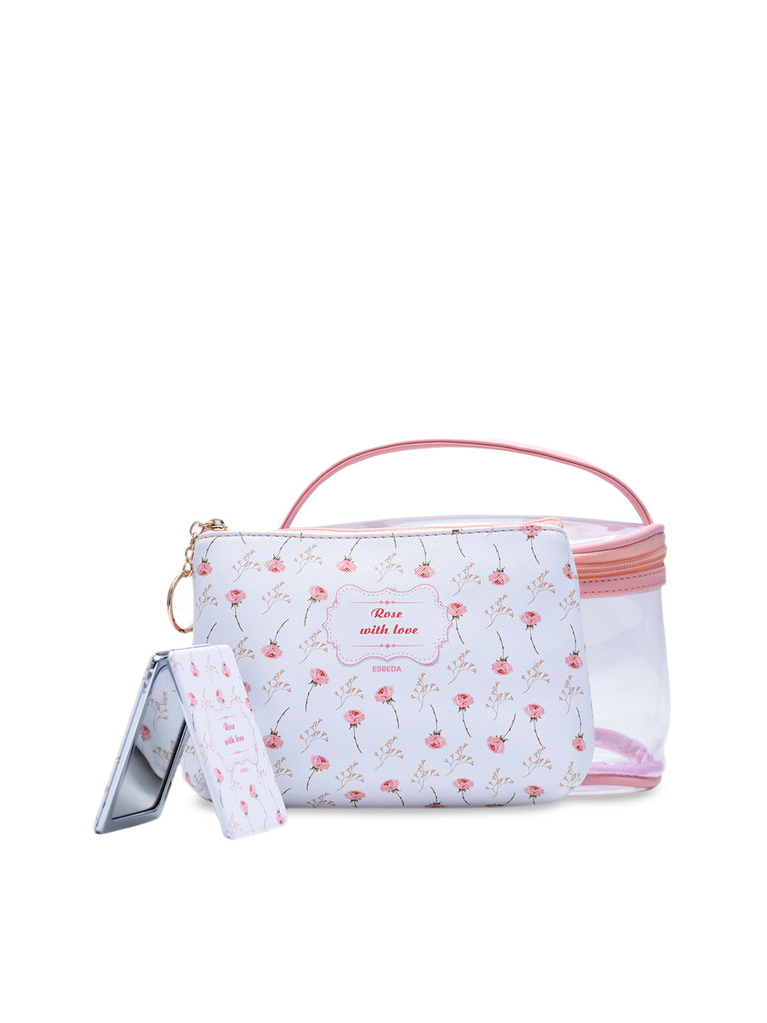 Buy ESBEDA Women White & Pink Printed Travelling Makeup Pouch Kit