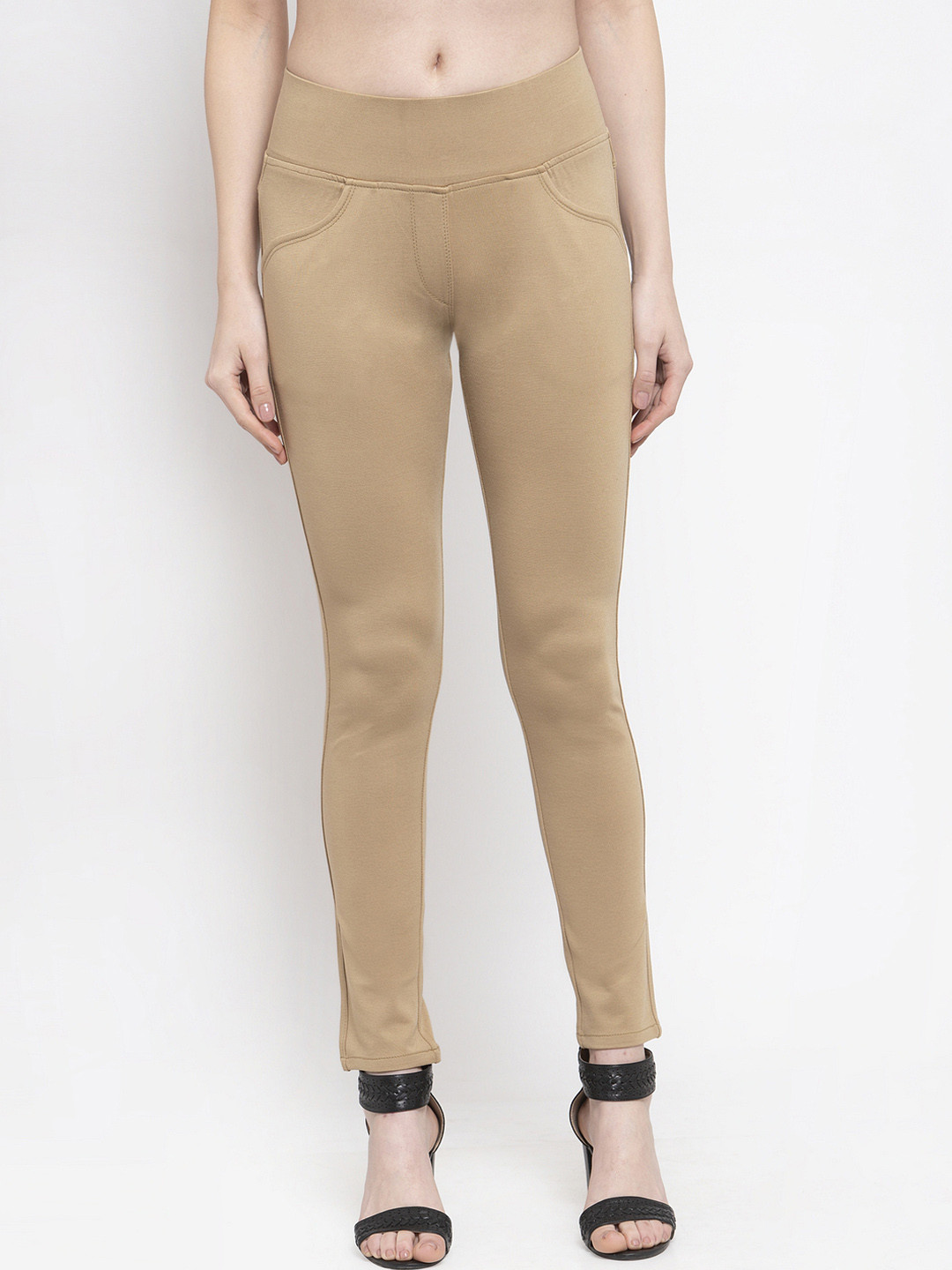 Buy Westwood Women Beige Solid Slim Fit Treggings Jeggings for Women