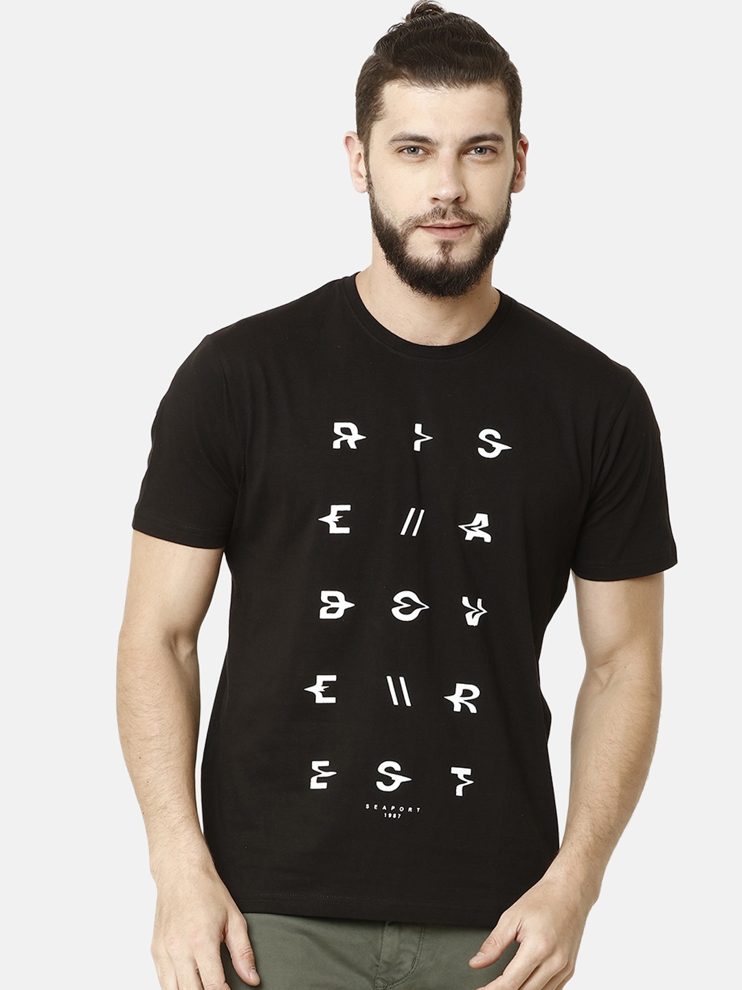 Buy ELEGANCE Men Black Printed Round Neck T Shirt - Tshirts for Men ...