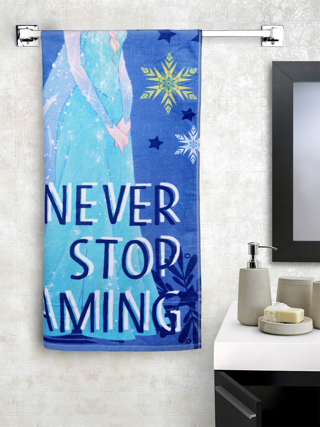Buy SPACES Unisex Blue & Pink Disney Frozen Printed 380GSM Bath Towel