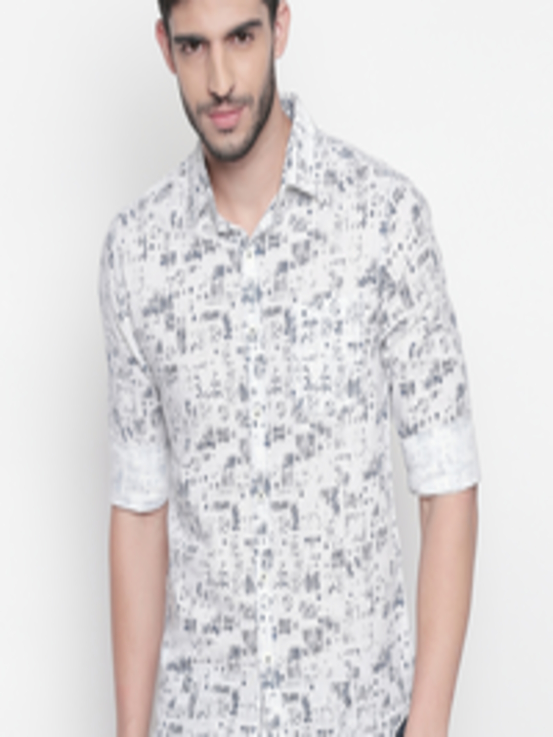 Buy Mufti Men White & Blue Slim Fit Printed Casual Shirt - Shirts for ...
