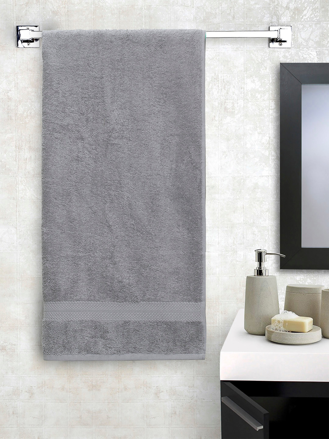 Buy SPACES Unisex Grey Solid Colorfas 450GSM Bath Towel Bath Towels