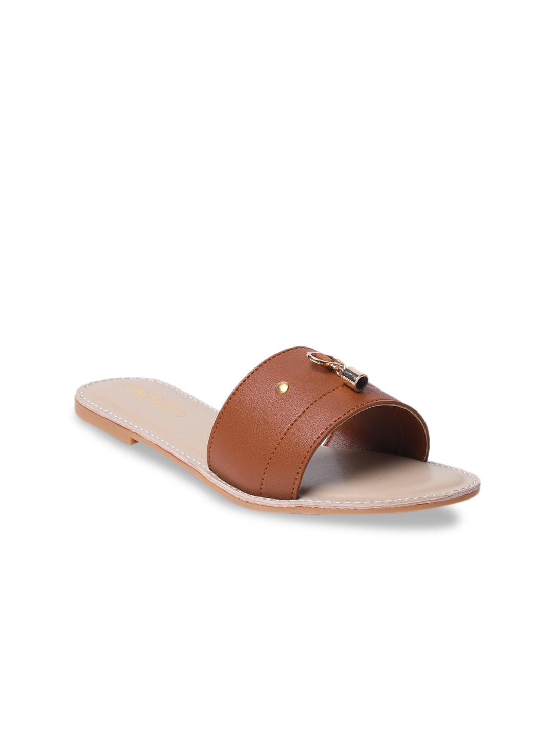 tan open toe flats