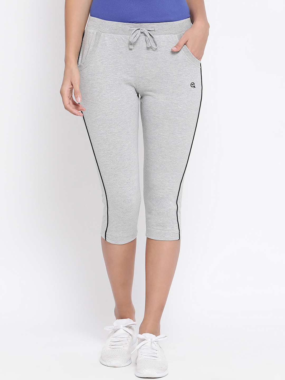 Buy Macrowoman W Series Women Grey Melange & Black Solid Regular Fit