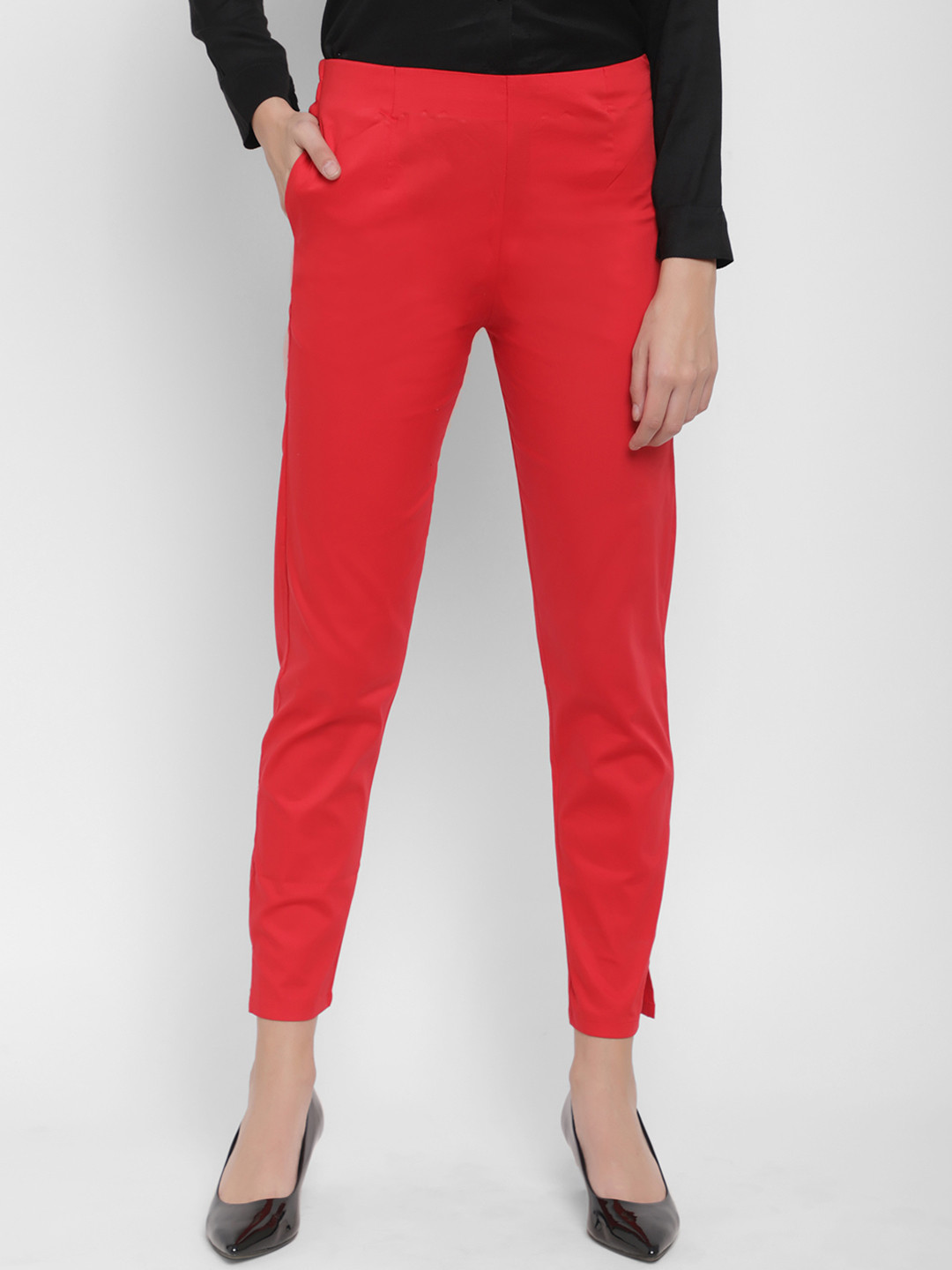 Buy Floret Women Red Slim Fit Solid Peg Trousers Trousers for Women