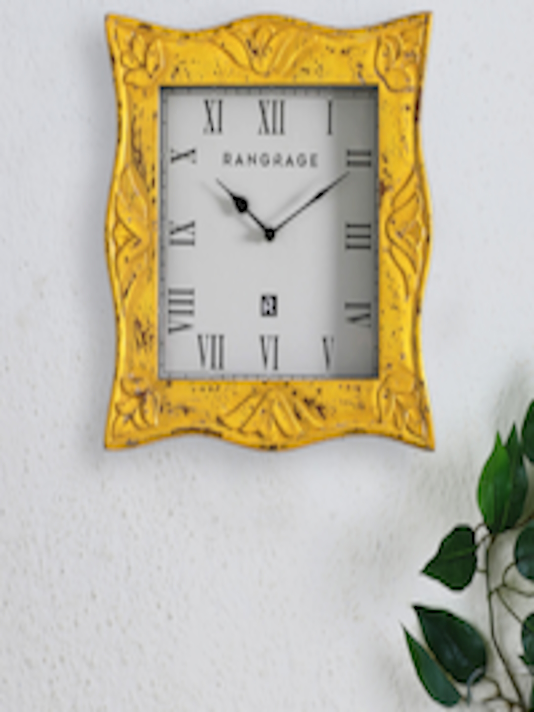 Buy RANGRAGE White & Yellow Square Textured 40.64 Cm Analogue Wall Clock Clocks for Unisex