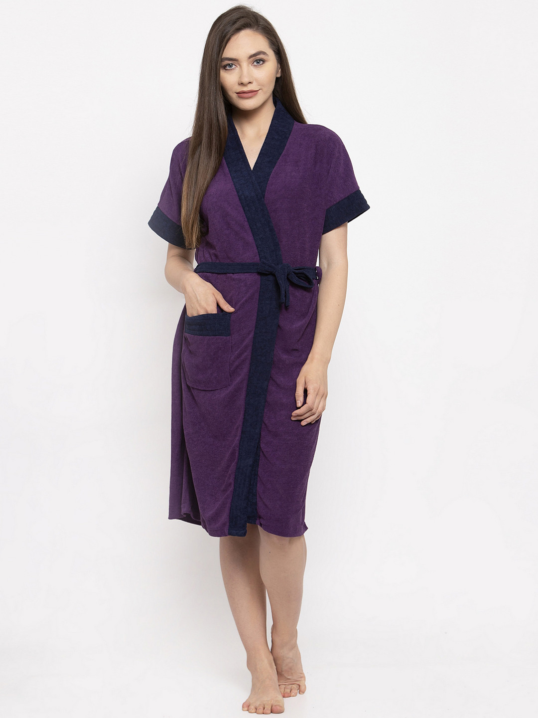 Buy ELEVANTO Women Purple & Blue Colourblocked Bath Robe - Bath Robe ...