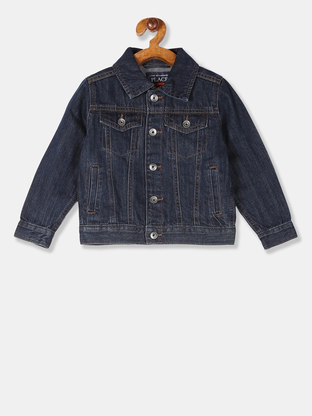 Buy The Childrens Place Boys Blue Solid Denim Jacket - Jackets for Boys ...