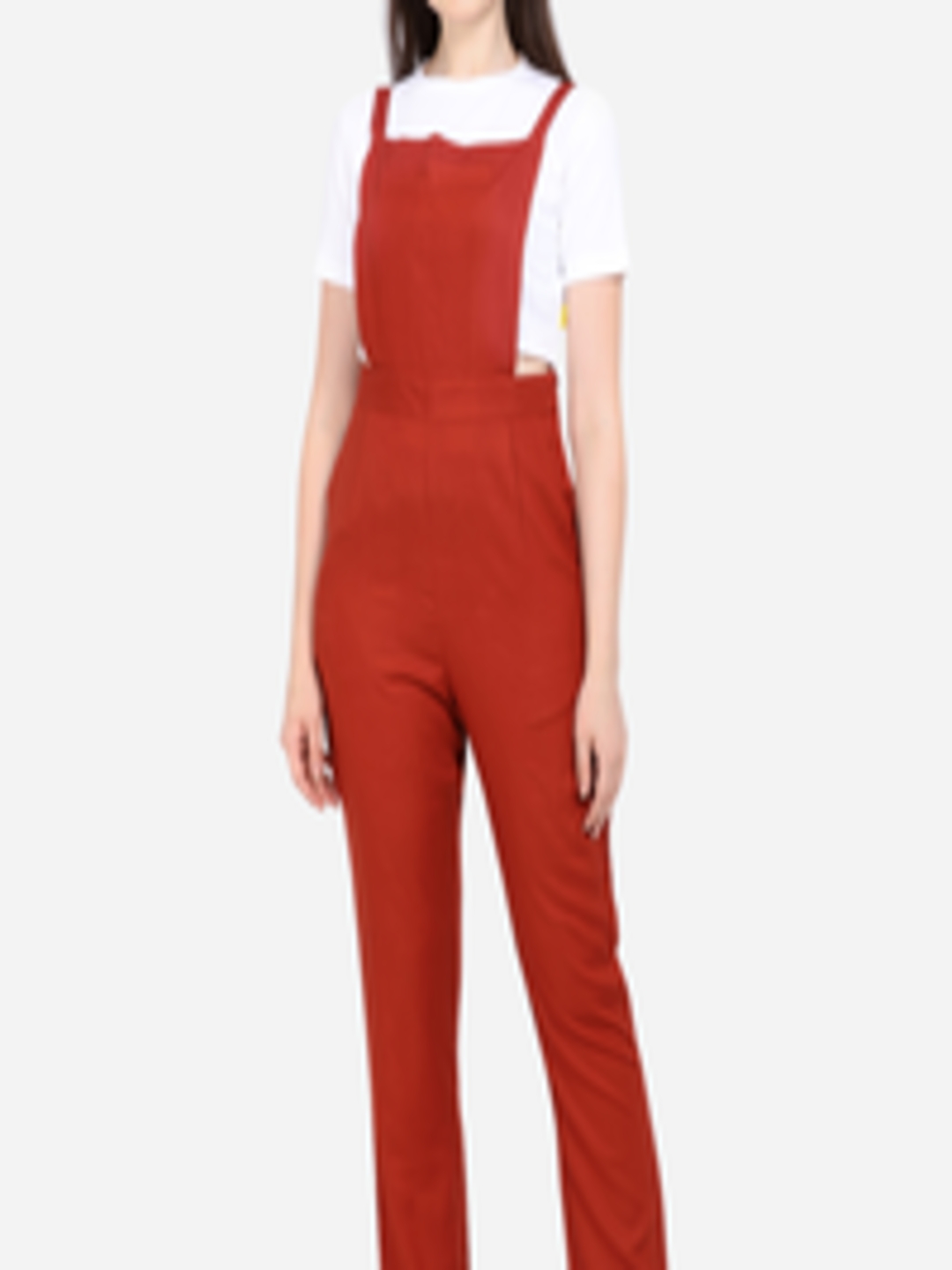 Buy Yuvraah Women Red Solid Dungarees With T Shirt - Co Ords for Women ...