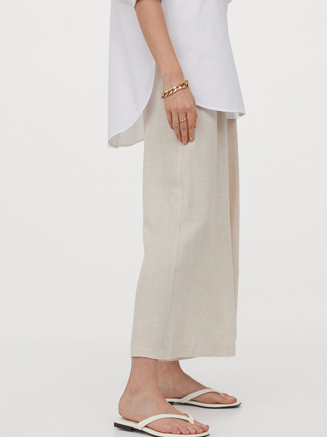 Buy H&M Women Cream Coloured Wide Trousers Trousers for Women