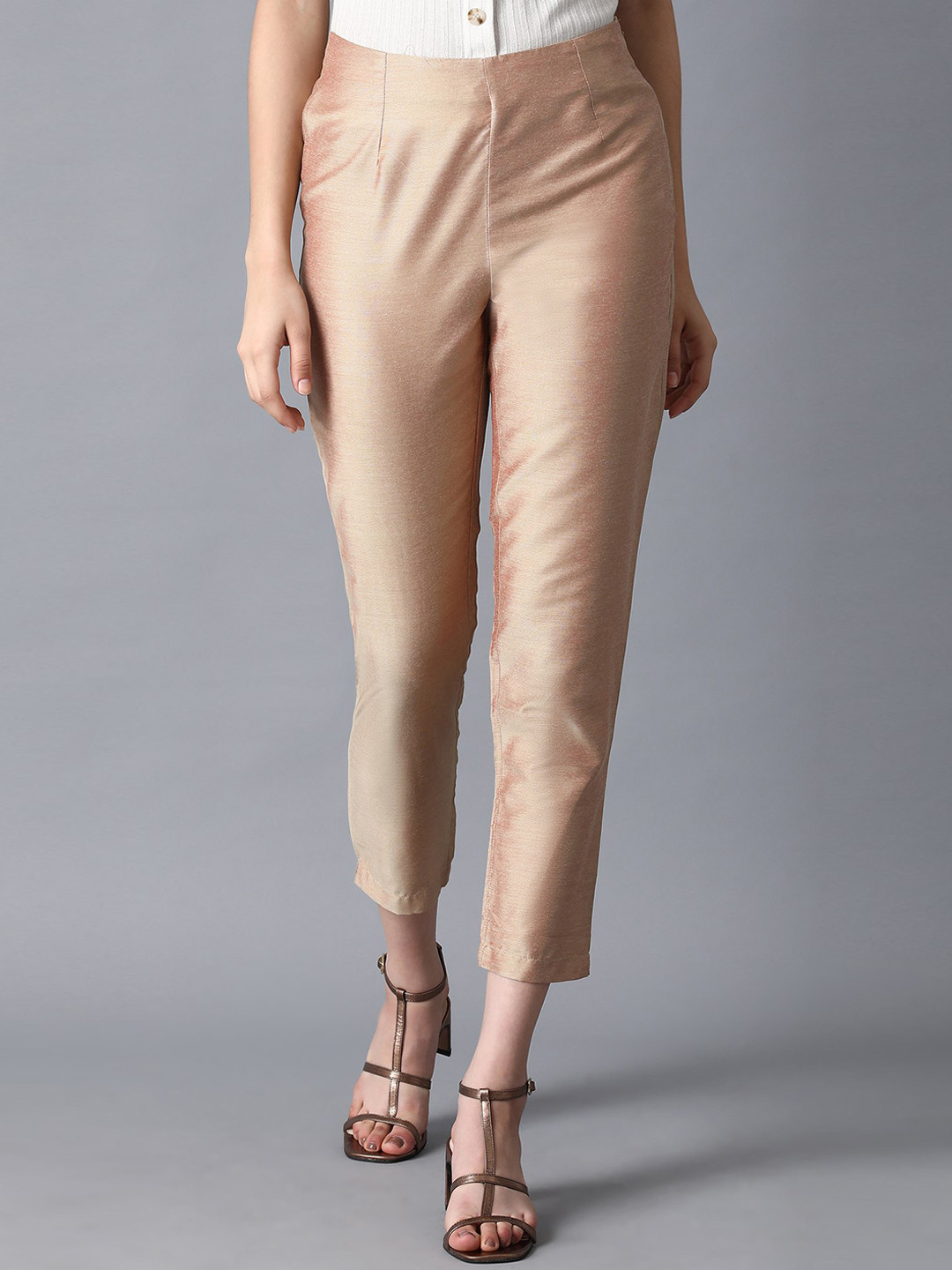 Buy W Women Beige Slim Fit Cigarette Trousers Trousers for Women