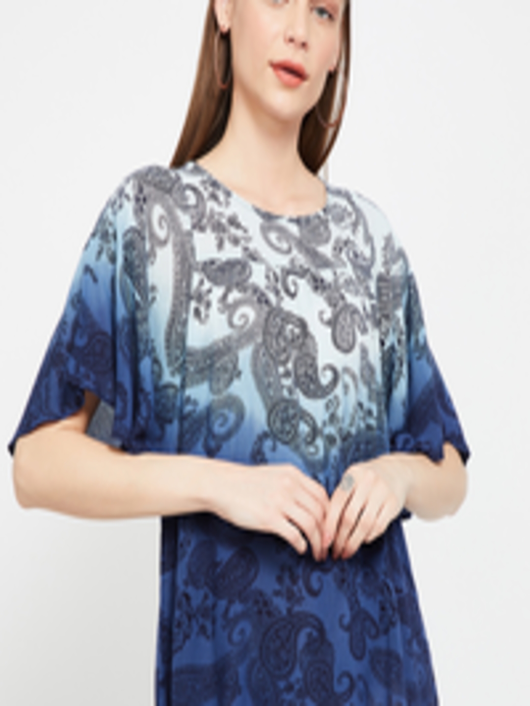 Buy CODE By Lifestyle Women Blue & Black Printed A Line Top - Tops for
