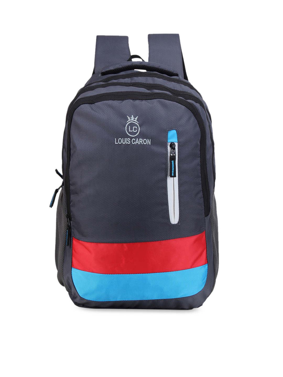 Buy LOUIS CARON Unisex Grey & Blue Brand Logo Backpack Backpacks for