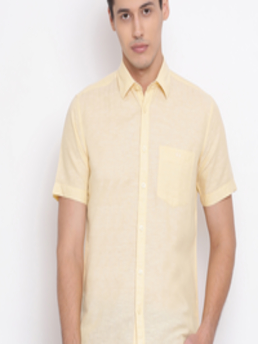 Buy Crimsoune Club Men Yellow Slim Fit Solid Linen Casual Shirt ...