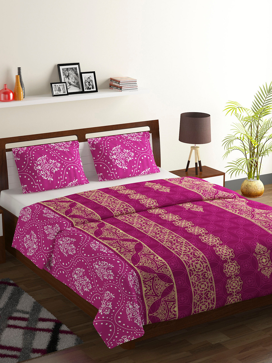 Buy BOMBAY DYEING Pink & White Floral 104 TC Cotton 1 Queen Bedsheet