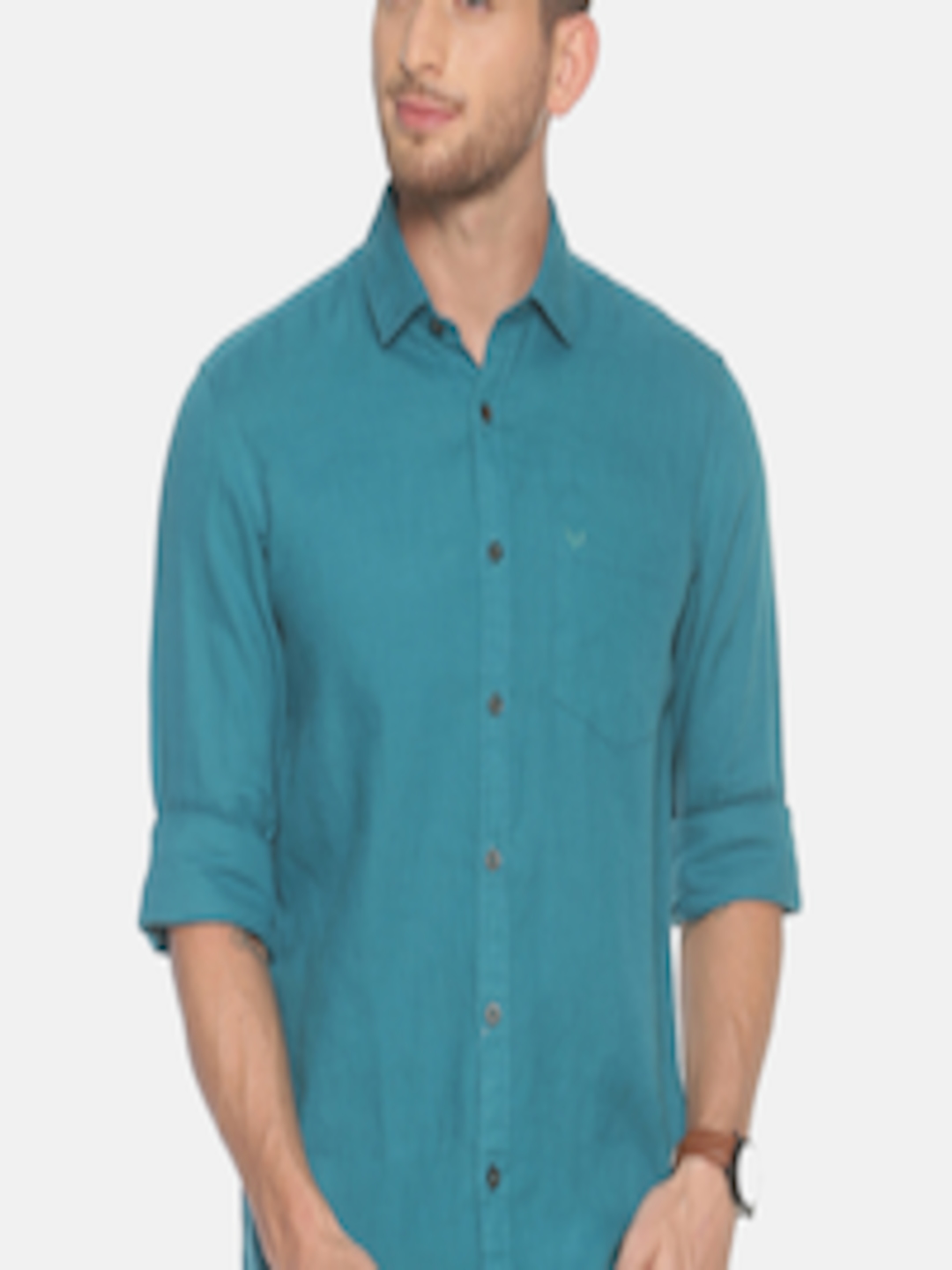 Buy Linen Club Men Teal Green Solid Linen Regular Fit Casual Shirt ...
