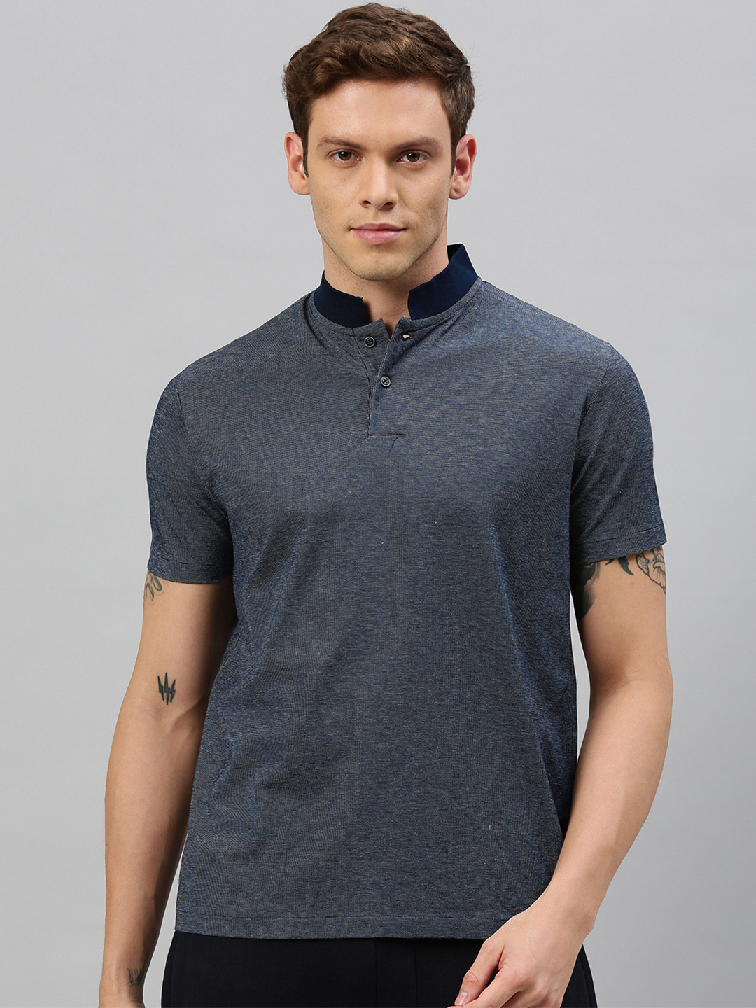 Buy RARE RABBIT Men Navy Blue Solid Polo Collar T Shirt Tshirts for