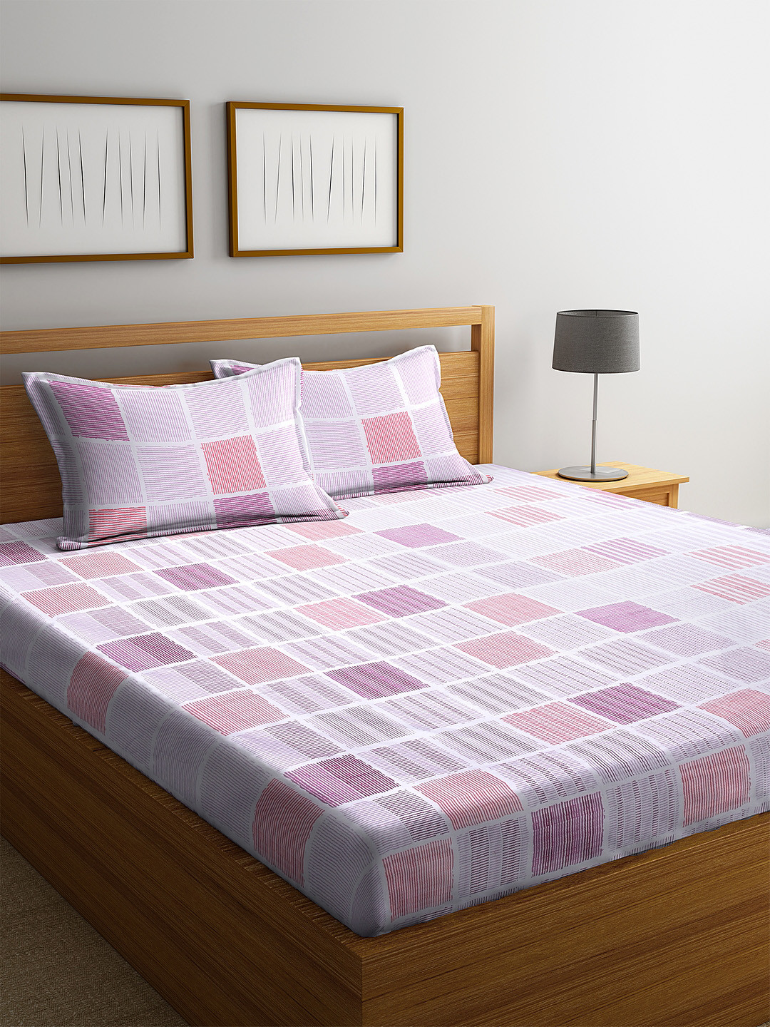 Buy BOMBAY DYEING Purple & Red Geometric 180 TC Cotton 1 Queen Bedsheet With 2 Pillow Covers