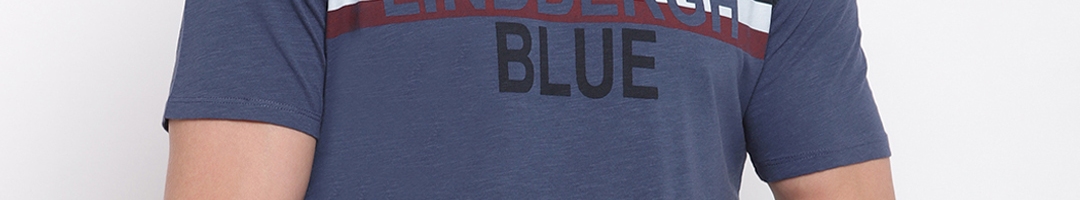 Buy LINDBERGH Men Blue & White Printed Round Neck T Shirt - Tshirts for ...