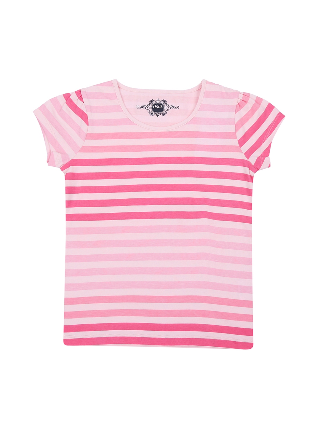 Buy CHALK By Pantaloons Girls Pink Striped Round Neck Pure Cotton T ...