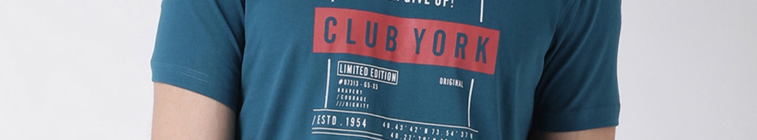 Buy Club York Men Teal Blue Printed Round Neck T Shirt - Tshirts for ...