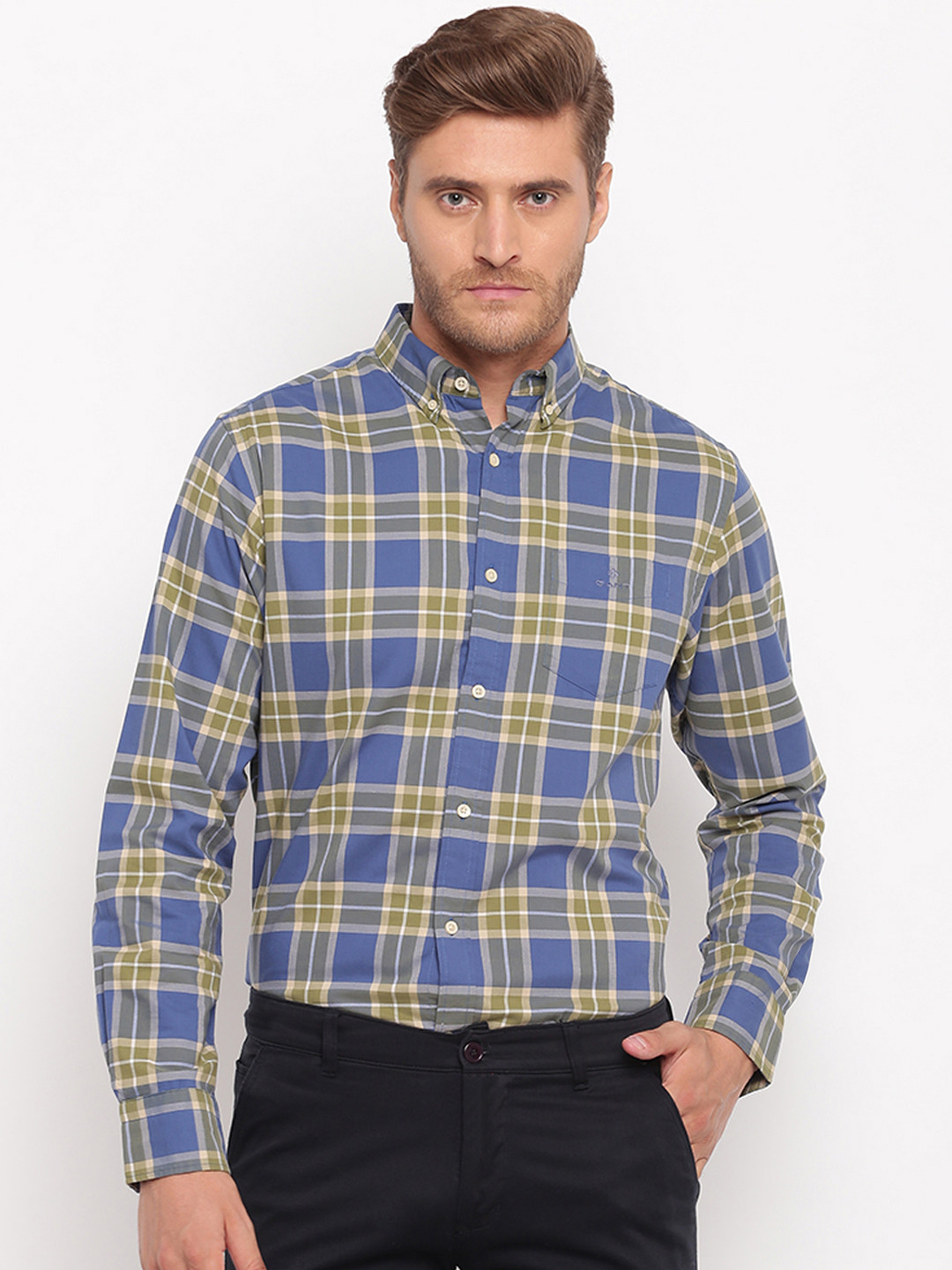 Buy GANT Men Blue & Green Regular Fit Checked Formal Shirt Shirts for
