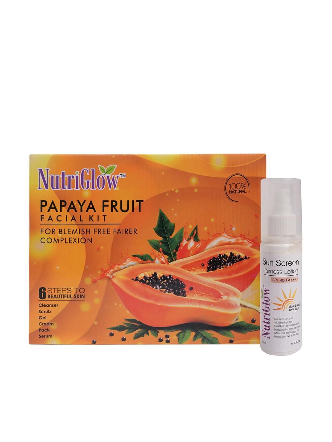 Buy NutriGlow Combo Of 2 Papaya Fruit Facial Kit & Sunscreen SPF 40 380